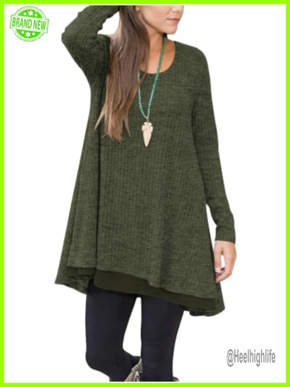 Womens Long Sleeve Tunic Top Sweater Chiffon Hem Pockets